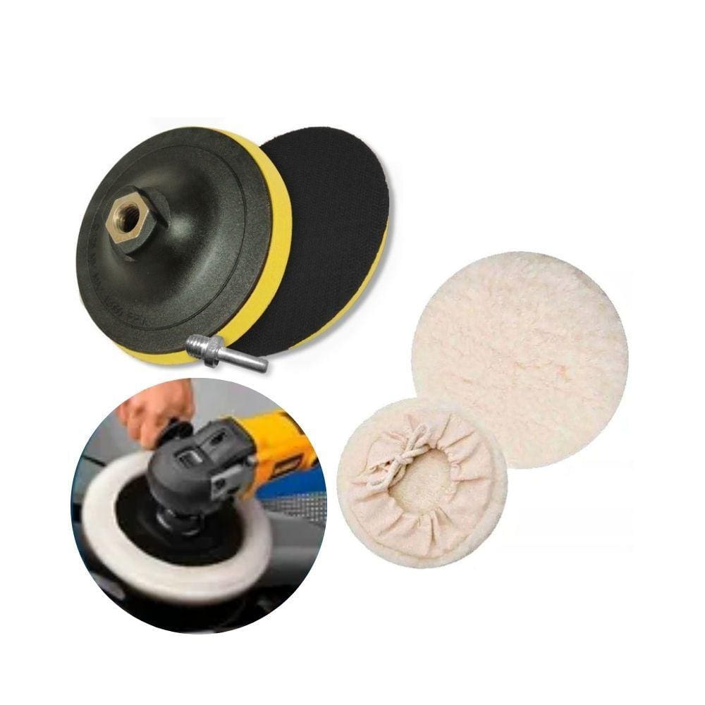Kit Polimento Para Furadeira com Base 125mm E Boina de Lã 5”