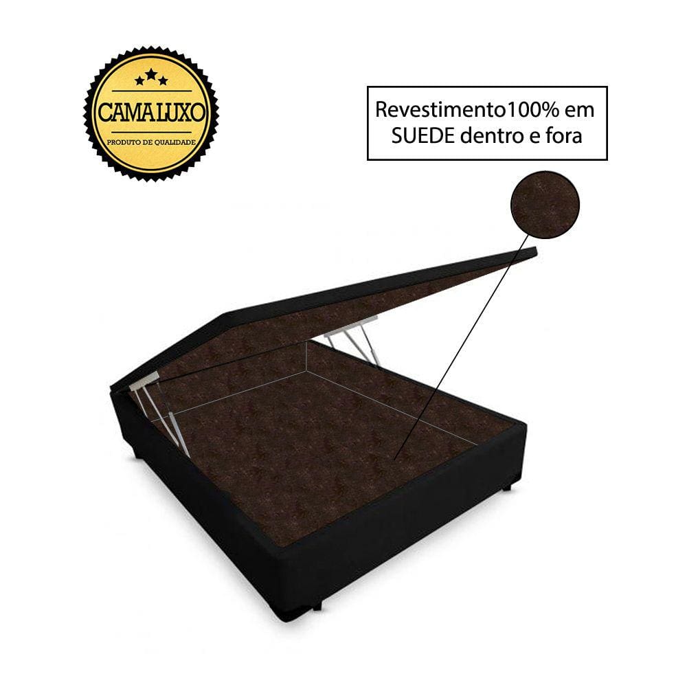 Cama Box Baú Luxo Blindado Viúva NK Camas Suede Preto 41x128x188