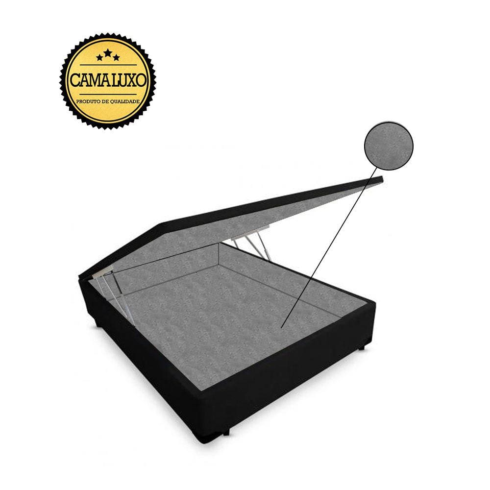 Cama Box Baú Luxo Blindado Casal NK Camas Suede Preto 41x138x188
