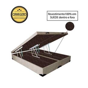 Cama Box Baú Luxo Blindado Casal Bipartido NK Camas Suede Bege 49x138x188