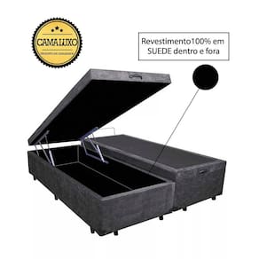 Cama Box Baú Luxo Blindado Casal Bipartido NK Camas Suede Cinza 41x138x188