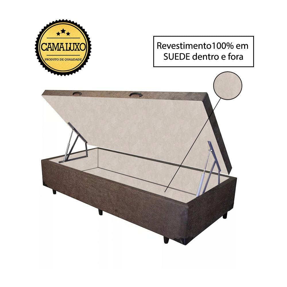 Cama Box Baú Luxo Blindado Solteirão NK Camas Suede Marrom 49x96x203