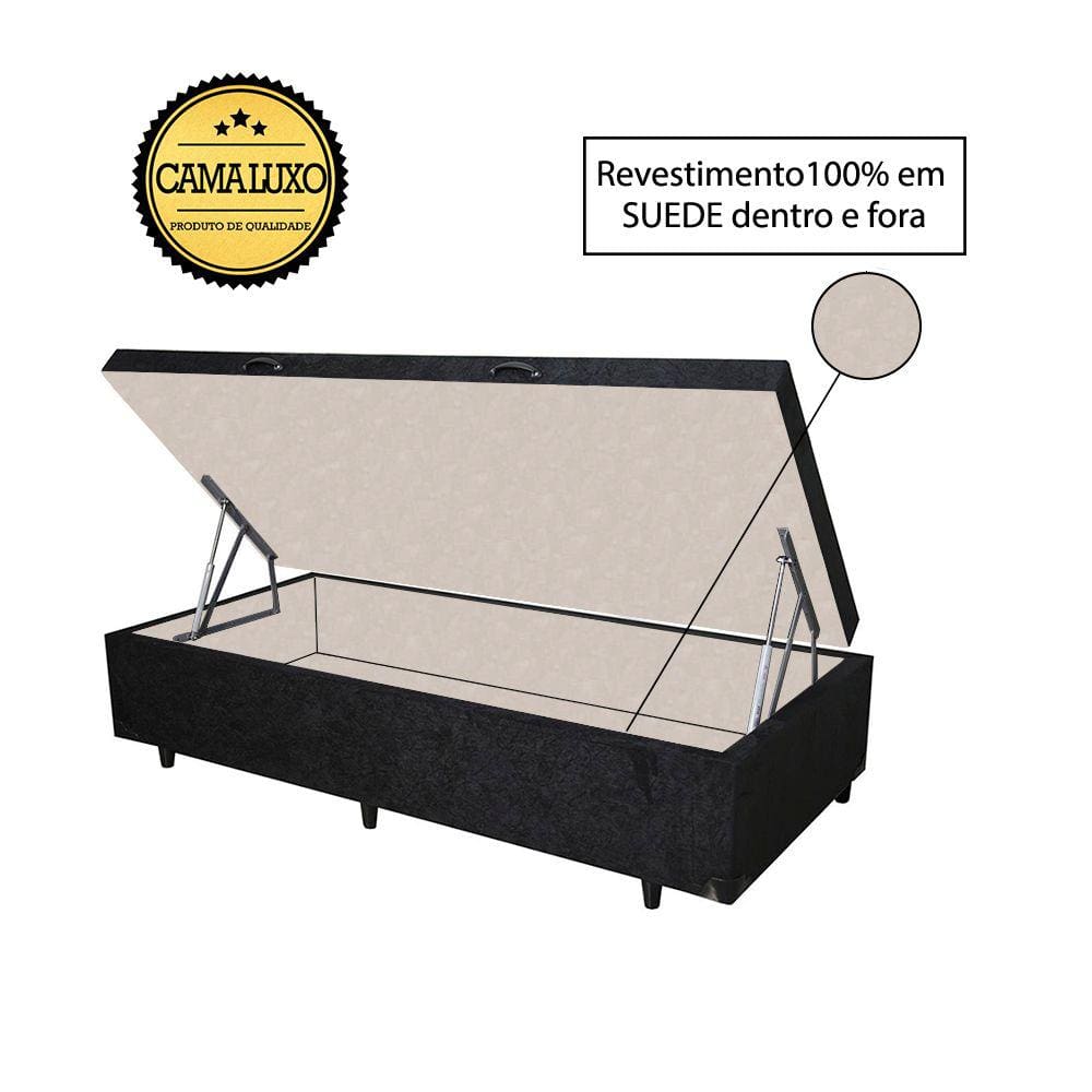 Cama Box Baú Luxo Blindado Solteiro NK Camas Suede Preto 49x88x188