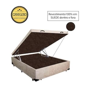 Cama Box Baú Luxo Blindado Casal NK Camas Suede Bege 49x138x188