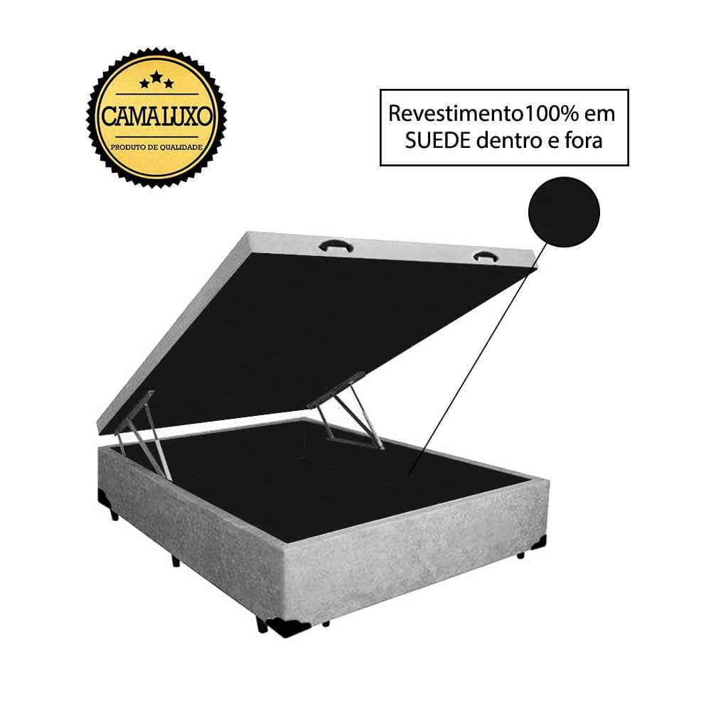 Cama Box Baú Luxo Blindado Viúva NK Camas Suede Cinza 41x128x188
