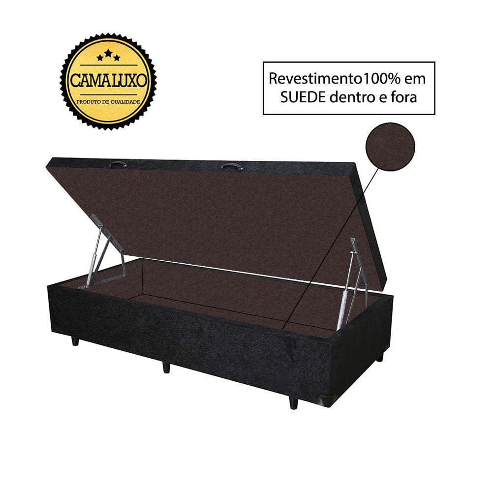Cama Box Baú Luxo Blindado Solteiro NK Camas Suede Preto 41x88x188
