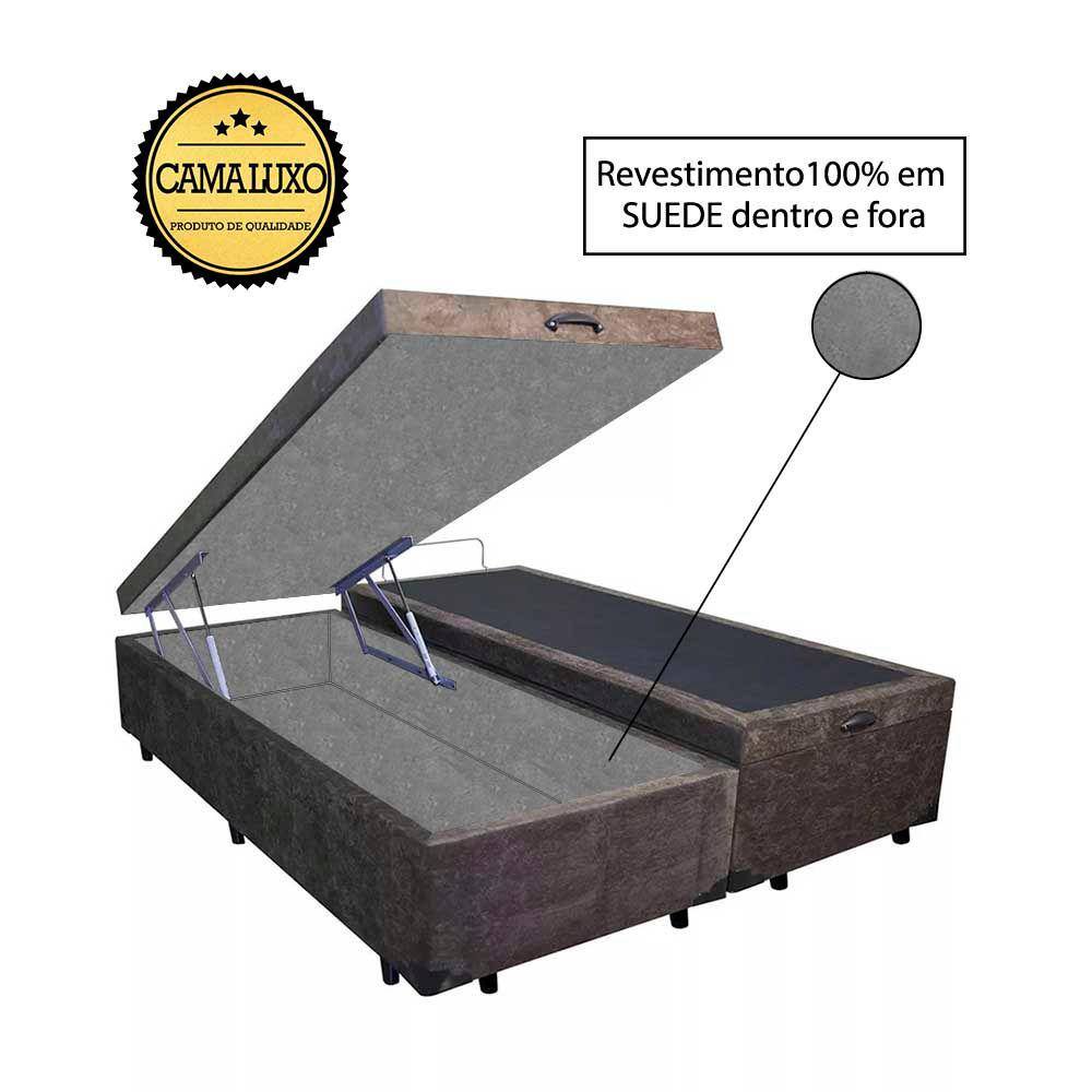 Cama Box Baú Luxo Blindado Casal Bipartido NK Camas Suede Marrom 49x138x188