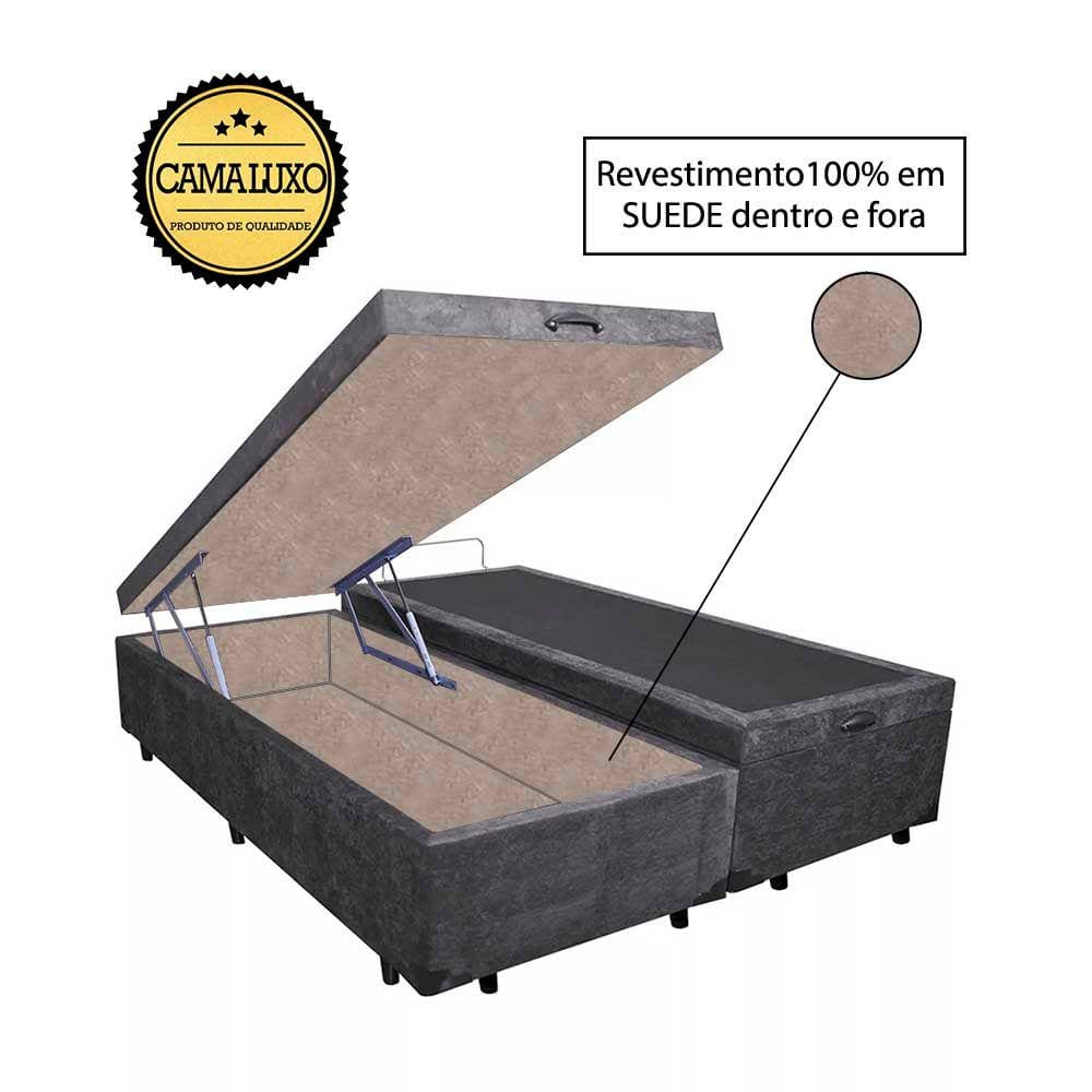 Cama Box Baú Luxo Blindado King Bipartido NK Camas Suede Cinza 49x193x203