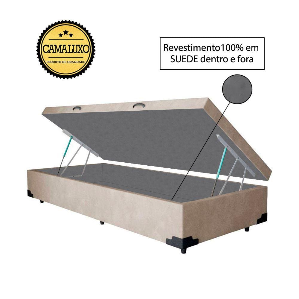 Cama Box Baú Luxo Blindado Solteiro NK Camas Suede Bege 41x88x188