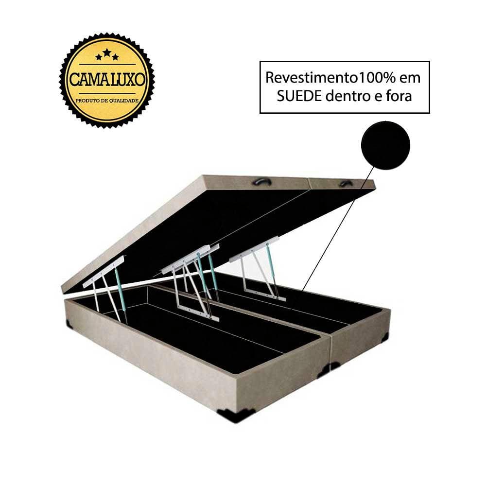 Cama Box Baú Luxo Blindado King Bipartido NK Camas Suede Bege 49x193x203