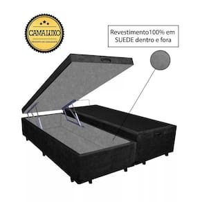 Cama Box Baú Luxo Blindado Casal Bipartido NK Camas Suede Preto 49x138x188