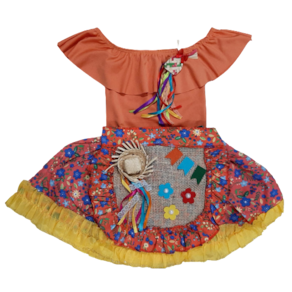 Fantasia Vestido Caipira Festa Junina Infantil 3 Peças