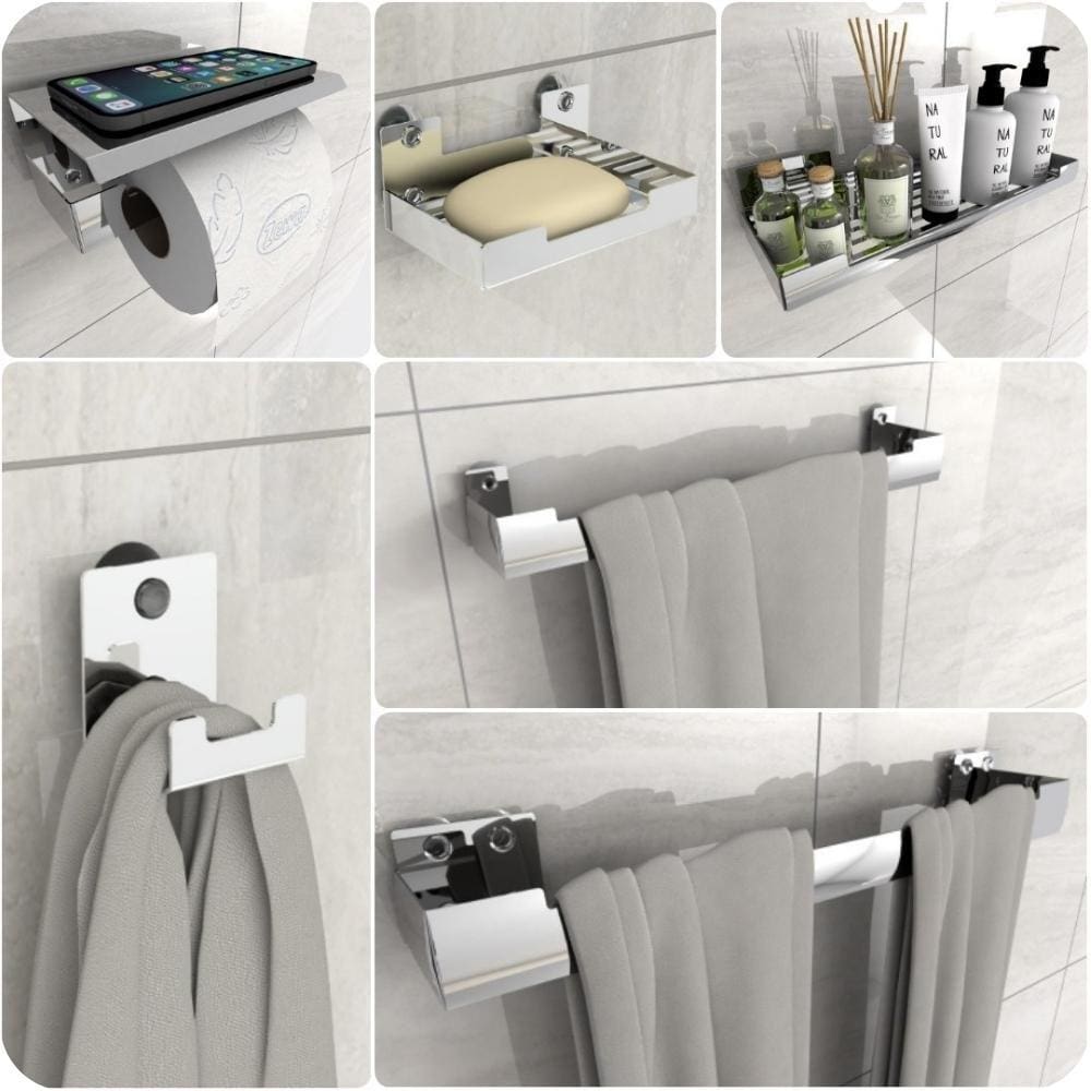 Kit Acessórios Para Banheiro Inox Com Ventosa 6 Peças ELG