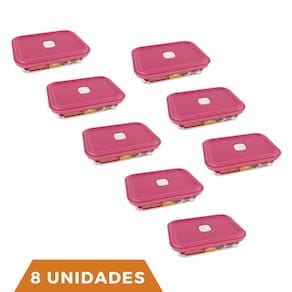 8 Potes de Vidro Facilita Retangular Marmita 750Ml Marinex