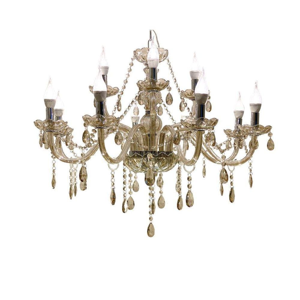 Lustre Luminária De Cristal Ambar Luxo 8 Braços