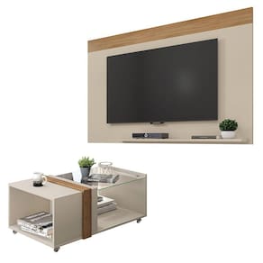 Conjunto Sala De Estar Painel Para TV Com Mesa Malha Caemmun