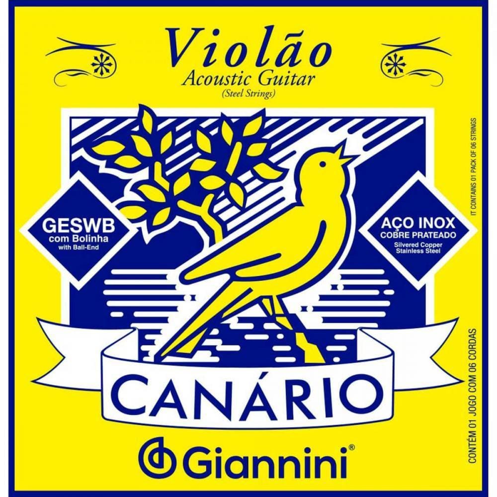 Kit 5 Encordoamento Violão Aço Giannini Geswb Série Canário