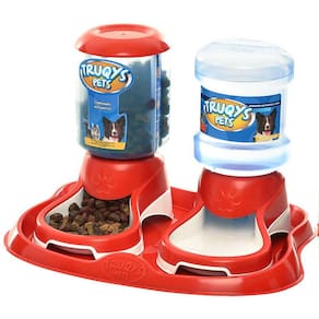 Kit Comedouro e Bebedouro Automático Truqys Pet Bandeja Vermelho