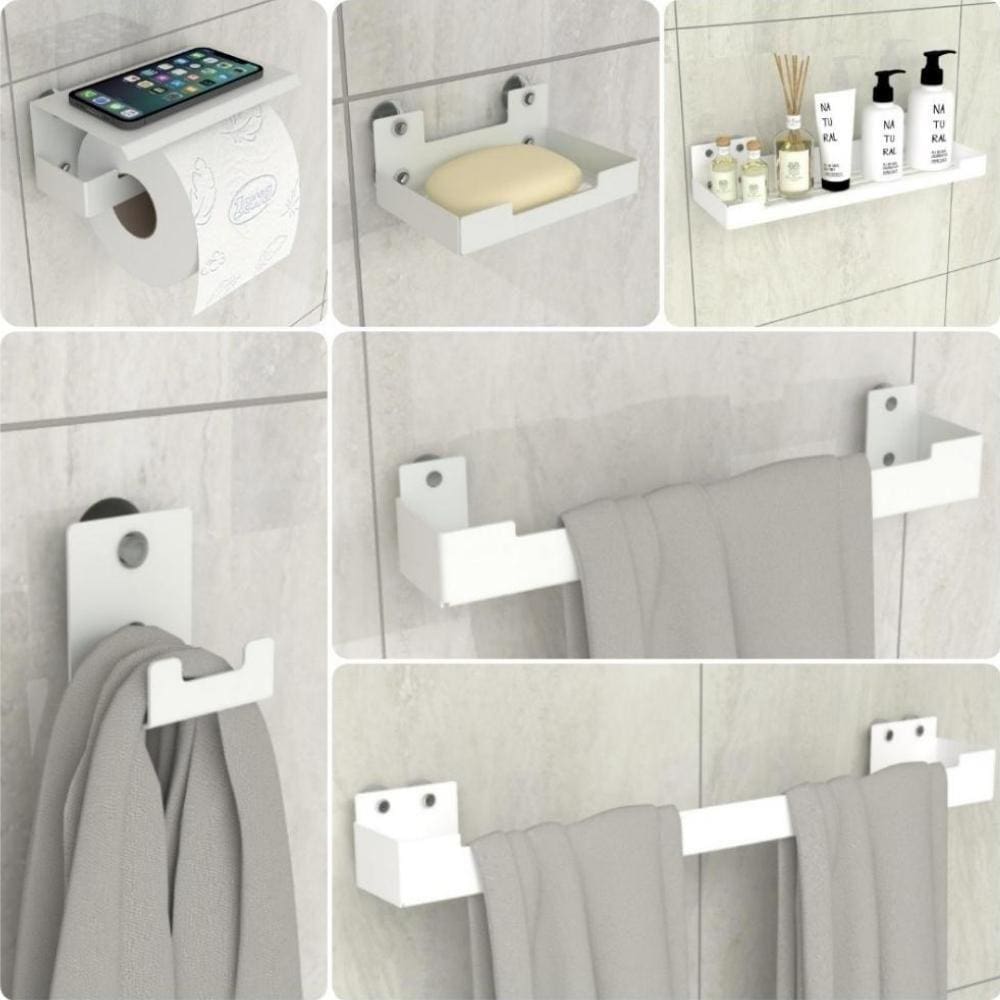 Kit Acessórios Para Banheiro Com Ventosa 6 Peças Branco ELG