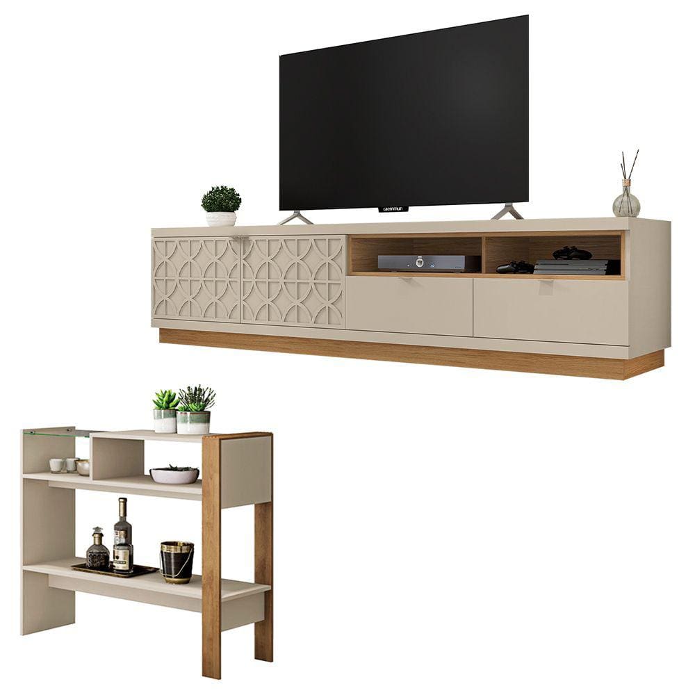 Conjunto Sala de Estar Rack Bancada Aparador Renda Caemmun