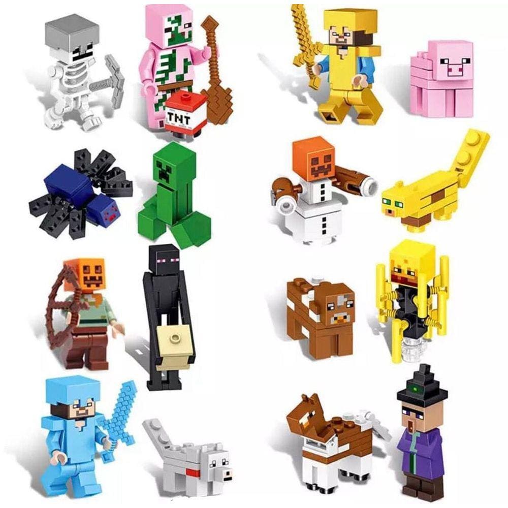 Kit 8 Bonecos Minifigure Blocos De Montar Player'S Minecraft