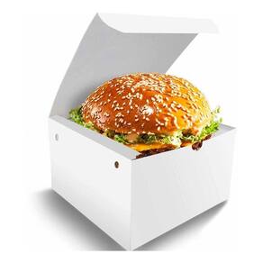 Kit 100 Embalagem Box Burger G + 100 Caixinhas Fritas Branco