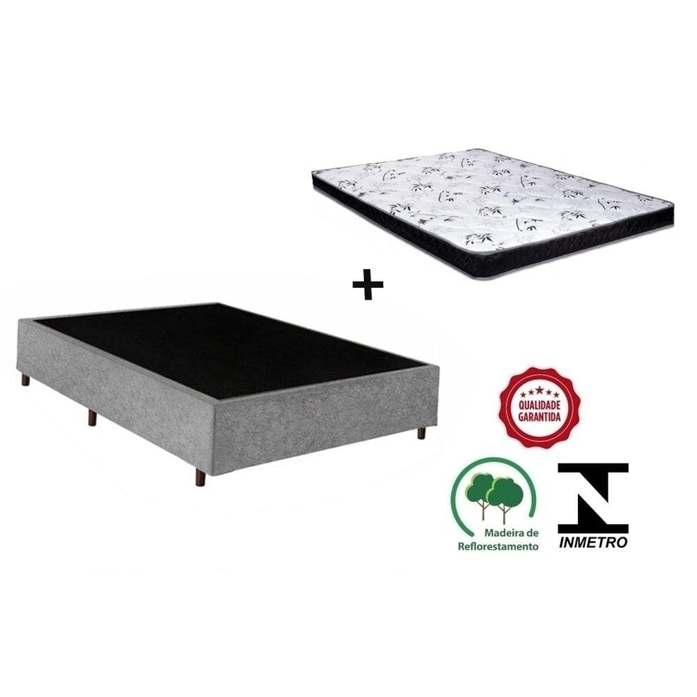 Cama Box Casal Cinza + Colchão Espuma D28 138x188x12