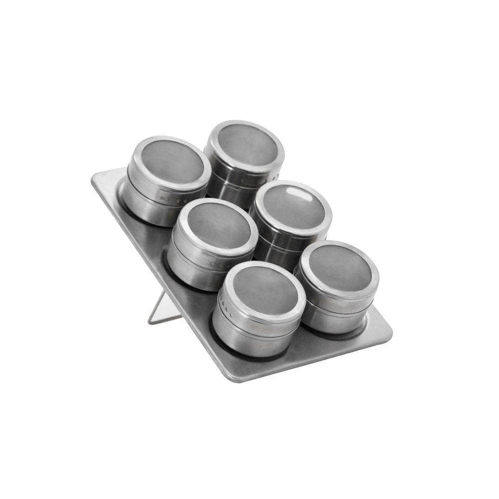 Porta Condimentos Aço Inox Suporte Imã 6 Peças - Mimo Style