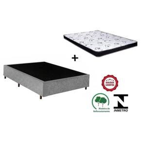 Cama Box Casal Cinza + Colchão Espuma D23 138x188x8