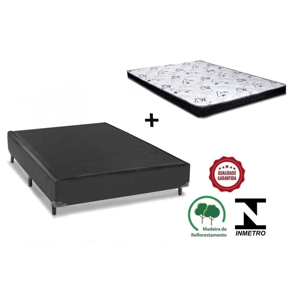 Cama Box Casal Preto + Colchão Espuma D28 138x188x12