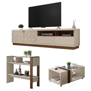 Conjunto Sala De Estar Kit Rack Mesa Aparador Renda Caemmun