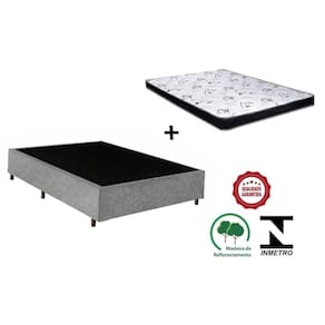 Cama Box Casal Cinza + Colchão Espuma D20 138x188x14