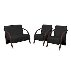 Conjunto Vênus 2 Poltronas de 1 Lugar e 1 de 2 Lugares Braço Madeira D Salla Tecido Sintético (Courino)