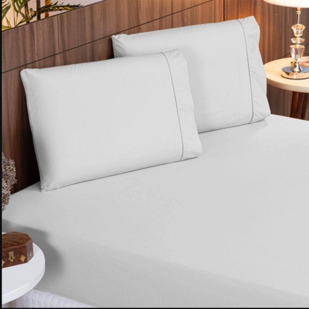 Jogo De Lençol Cama Casal 400 Fios Ponto Palito 3 Peças Casal Royal Casa Dona