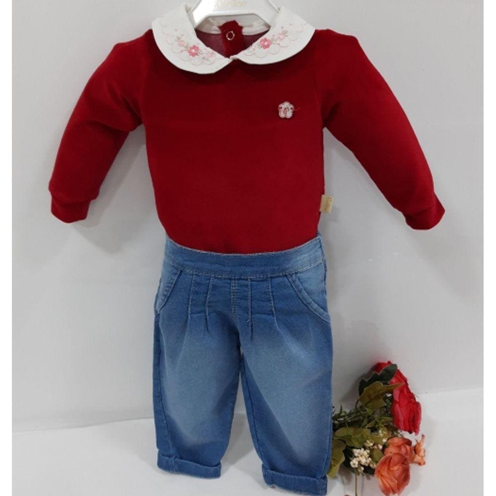 Conjunto Bebê Menina Paraiso Body Plush + Calça Jeans 11720