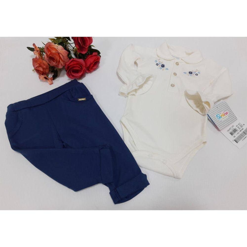- Conjunto Longo Luxo Bebe Menina Paraiso Suedine C/ Body 8291