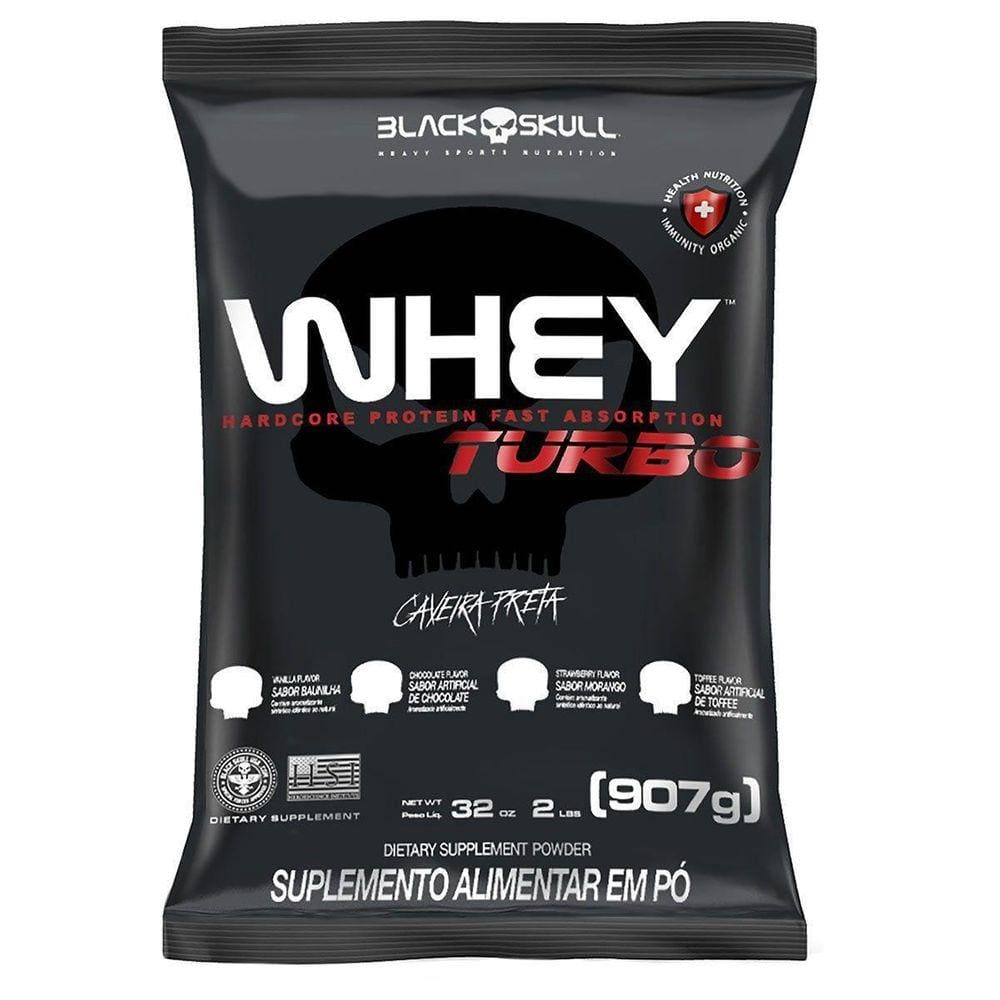 Whey Turbo - 907G Refil Morango - Black Skull