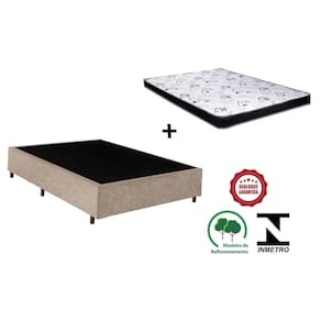 Cama Box Casal Bege Suede + Colchão Espuma D23 138x188x10