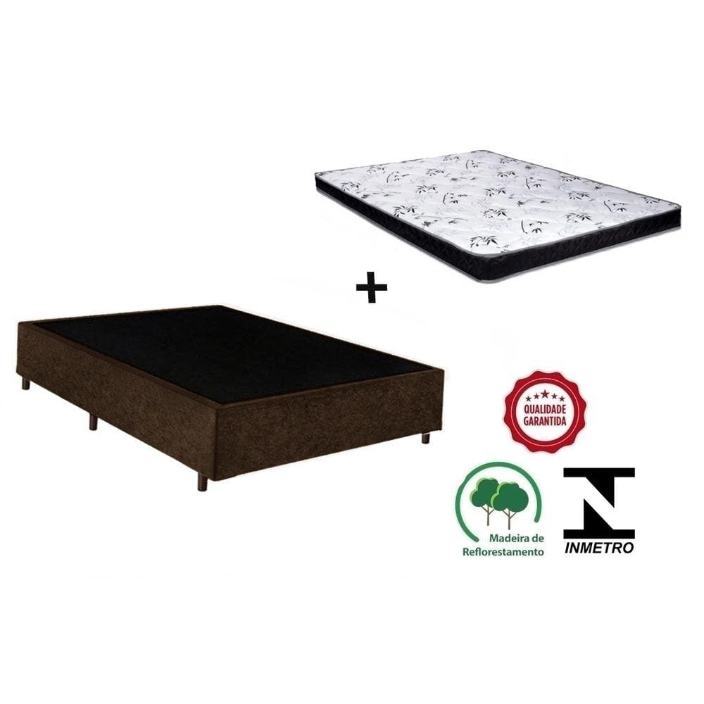 Cama Box Casal Marrom Suede + Colchão Espuma D23 138x188x10
