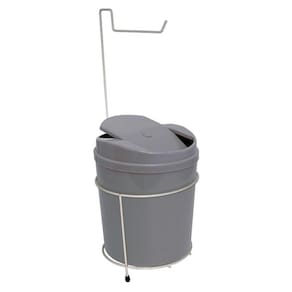 Suporte Porta Papel Higiênico Com Lixeira 5L Cesto Lixo Tampa Basculante Banheiro Cinza Branco - 497 AMZ