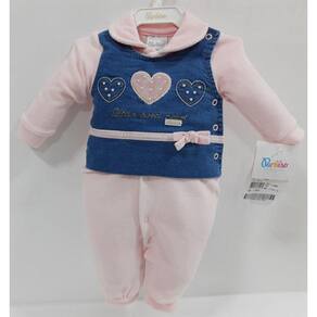 Macacão Longo Luxo Paraiso Bebê Menina Plush C/ Jeans 11586