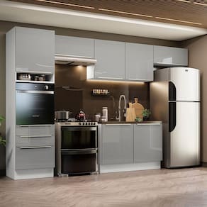 Cozinha Completa Madesa Lux 340001 com Armário e Balcão - Branco/Cinza