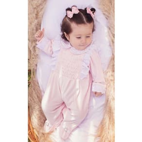 Macacao Longo Plush Bebe Menina Lastex Babado Inverno 7301