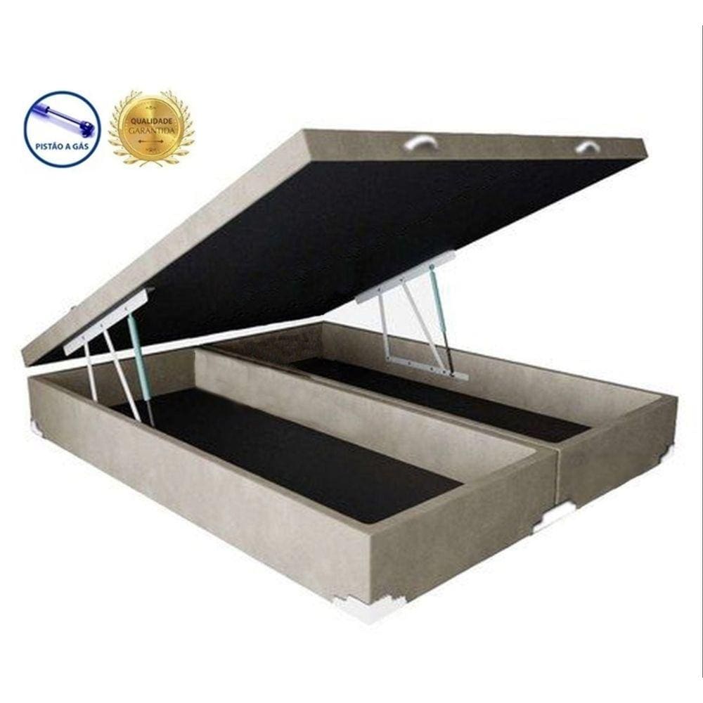 Cama Box Baú King Ortobon Bipartido AColchoes Suede Bege 41x193x203