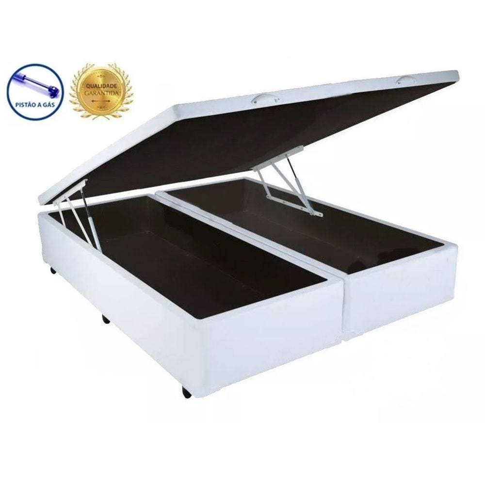 Cama Box Baú King Blue Bipartido A colchões Sintético Branco 41x193x203