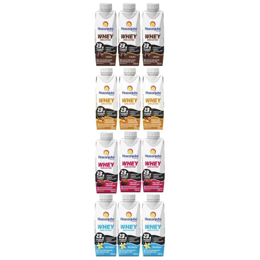 Kit 12 Bebidas Piracanjuba Whey 250 Ml - 4 Sabores