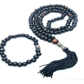 Japamala 108 Contas Madeira + Pulseira Buda Preto Masculino