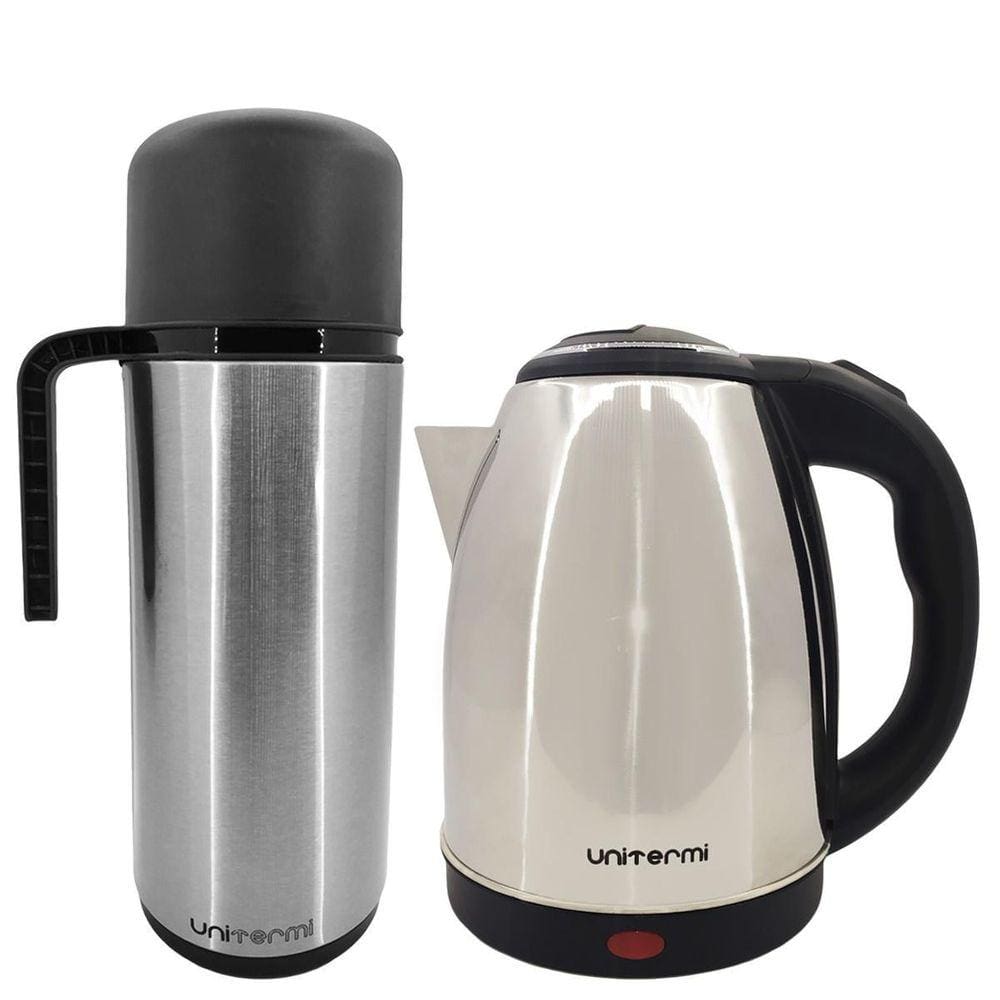 Kit Chaleira Elétrica 1,8L + Garrafa Térmica Inox Alça 1L