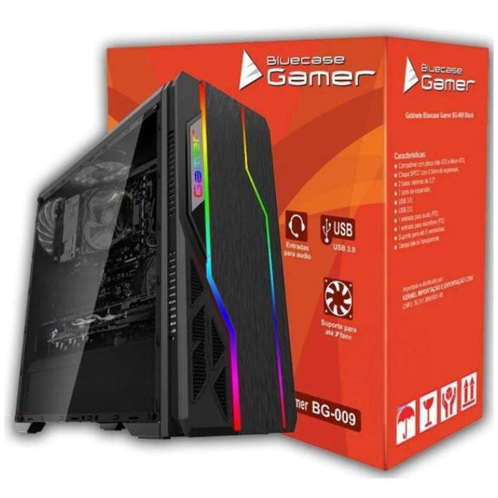 Gabinete Blue Case Bg 009 - Preto - Com Led Rgb Frontal