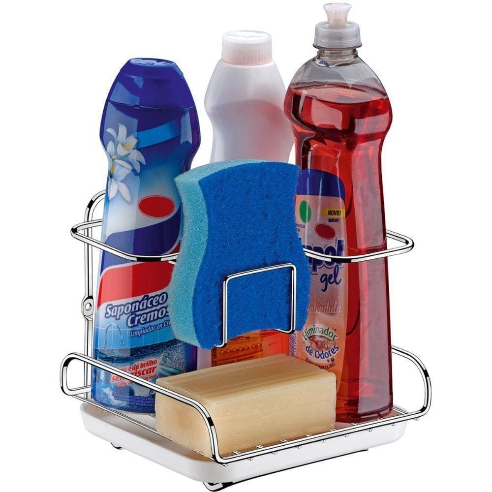 Suporte Porta Detergente Sabão Esponja Aço Cromado Plástico